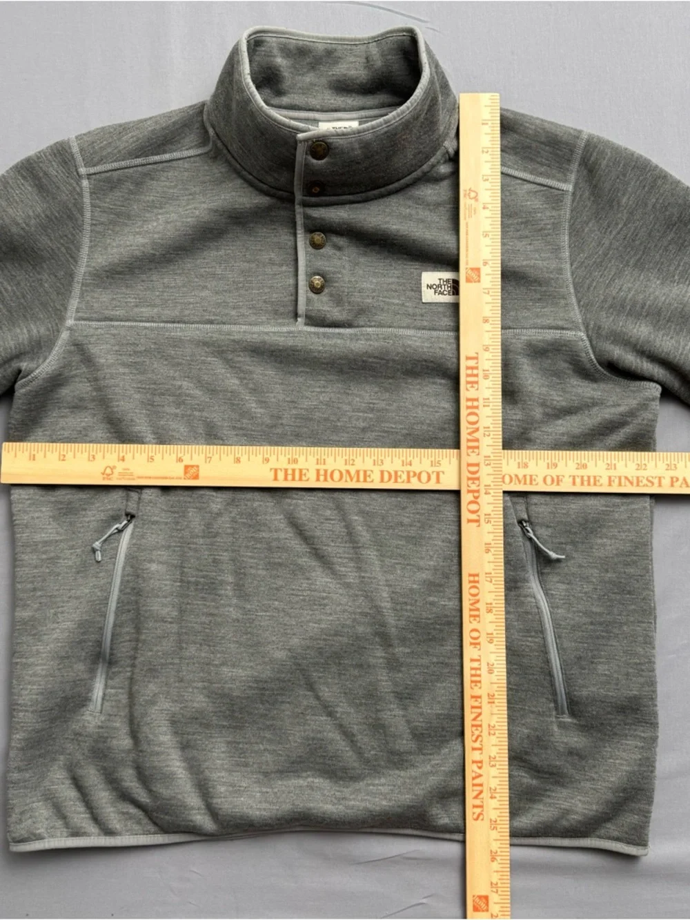 The North Face Gray Fleece Mock Neck Snap Pullover Sweatshirt Logo Men's L